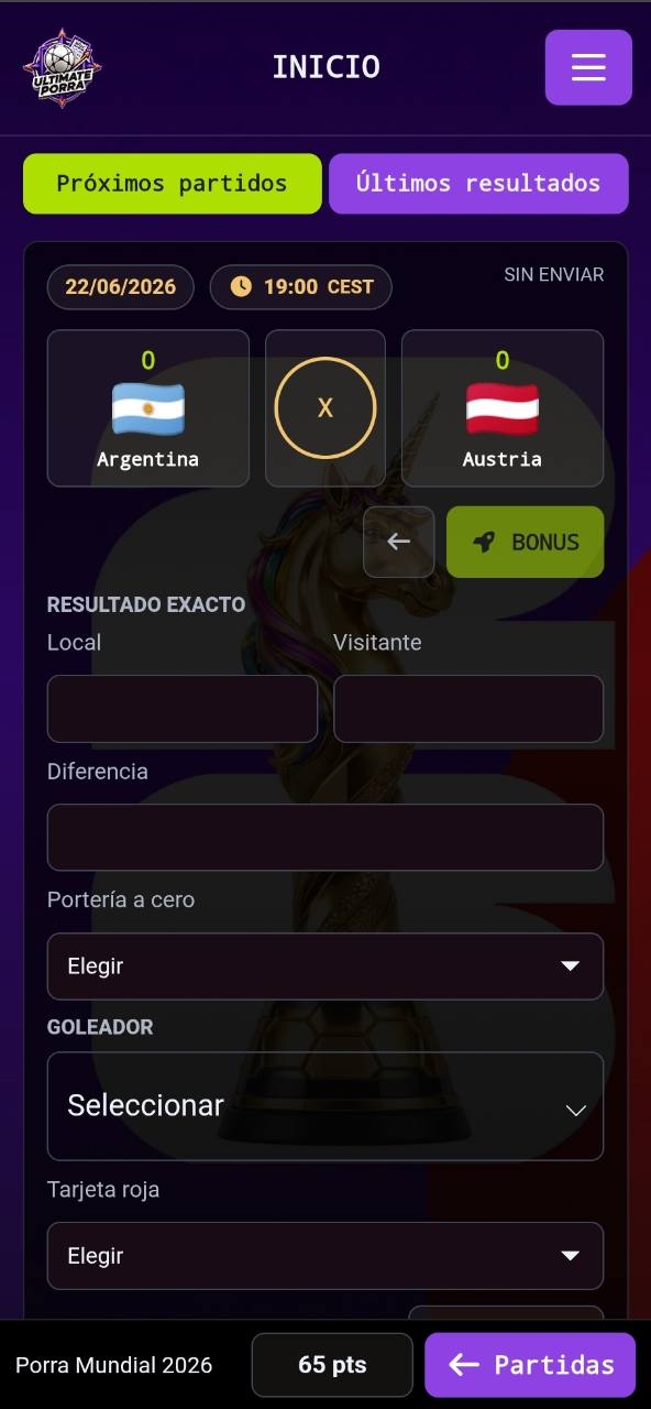 Votación de próximos partidos en Ultimate Porra